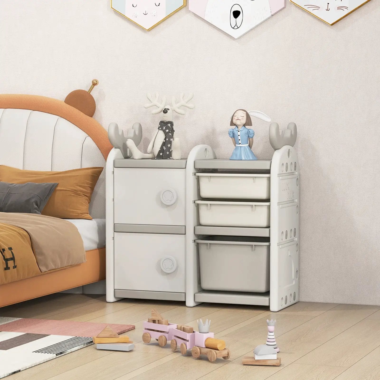 31 Inch Toy Chest and Bookshelf for Toddlers with Enclosed Cabinets and Pull-out Drawers by DirectDeals