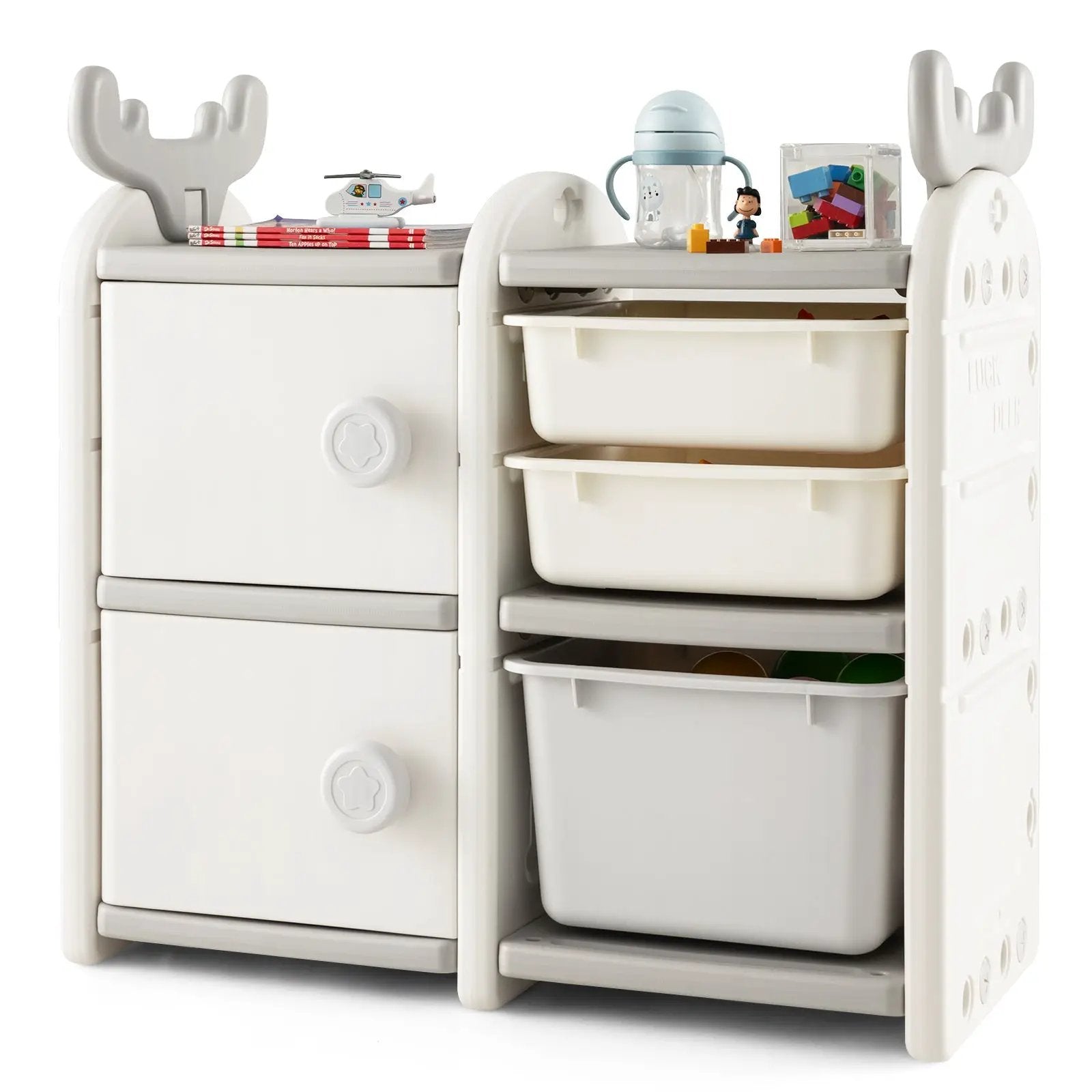 31 Inch Toy Chest and Bookshelf for Toddlers with Enclosed Cabinets and Pull-out Drawers by DirectDeals