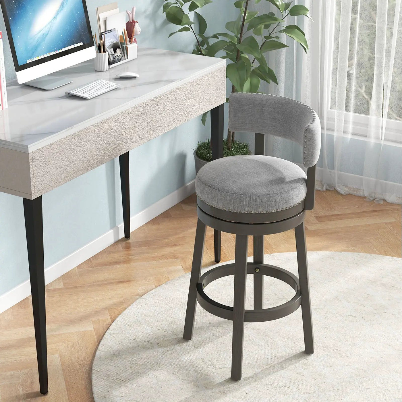 27/31 Inch Swivel Bar Stool with Upholstered Back Seat and Footrest by DirectDeals
