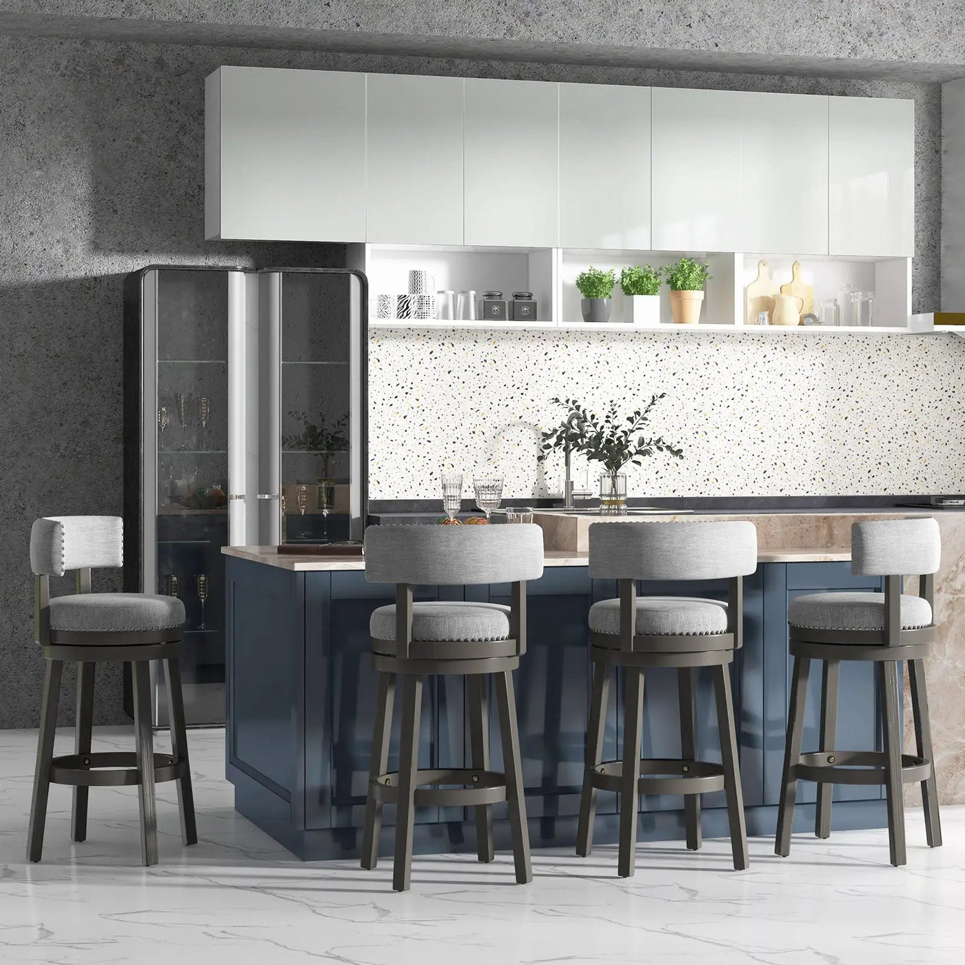 27/31 Inch Swivel Bar Stool with Upholstered Back Seat and Footrest by DirectDeals