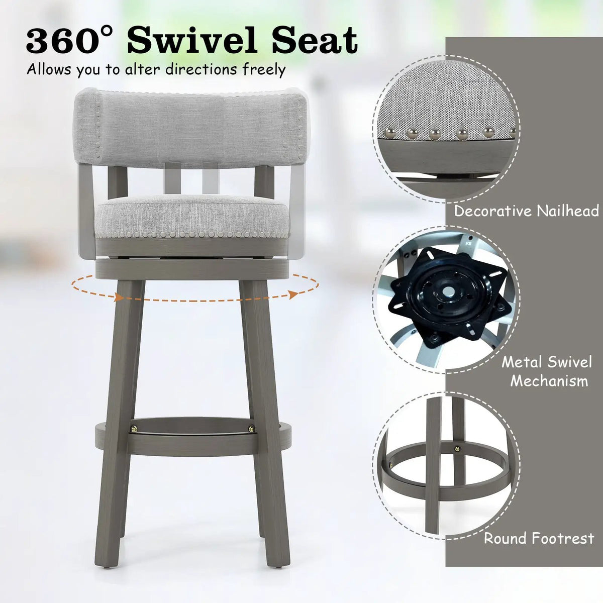 27/31 Inch Swivel Bar Stool with Upholstered Back Seat and Footrest by DirectDeals
