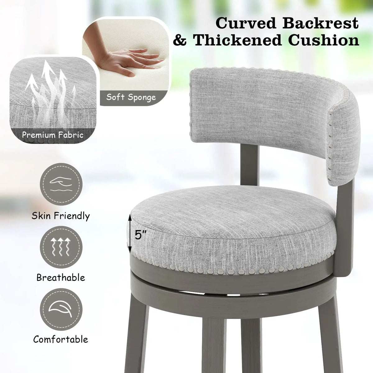 27/31 Inch Swivel Bar Stool with Upholstered Back Seat and Footrest by DirectDeals