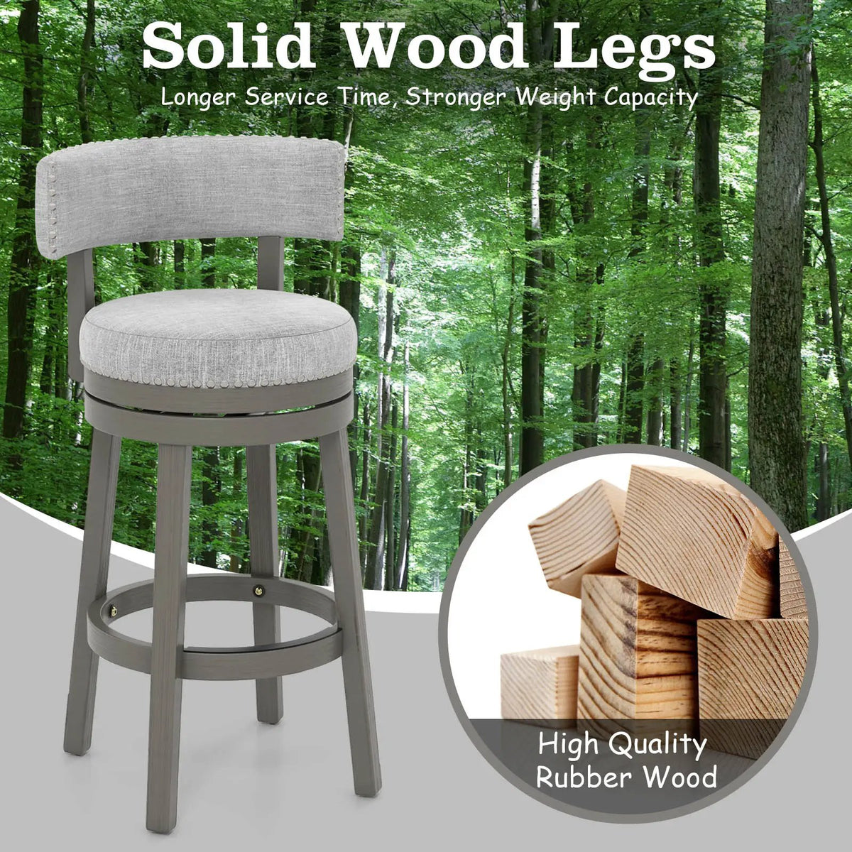 27/31 Inch Swivel Bar Stool with Upholstered Back Seat and Footrest by DirectDeals