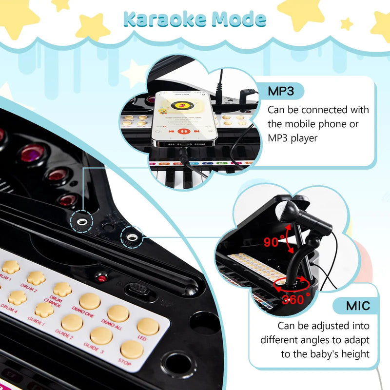 31 Keys Kids Piano Keyboard with Stool and Piano Lid by DirectDeals