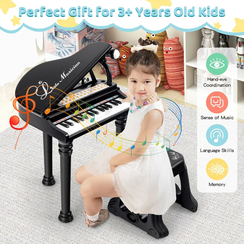 31 Keys Kids Piano Keyboard with Stool and Piano Lid by DirectDeals