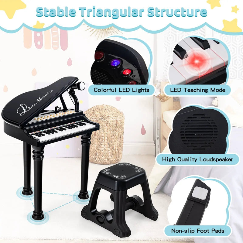 31 Keys Kids Piano Keyboard with Stool and Piano Lid by DirectDeals