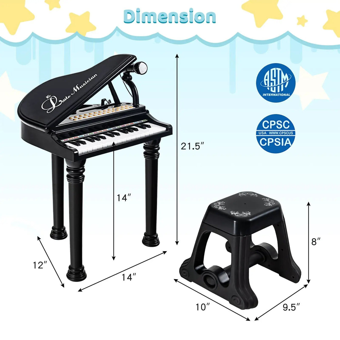 31 Keys Kids Piano Keyboard with Stool and Piano Lid by DirectDeals