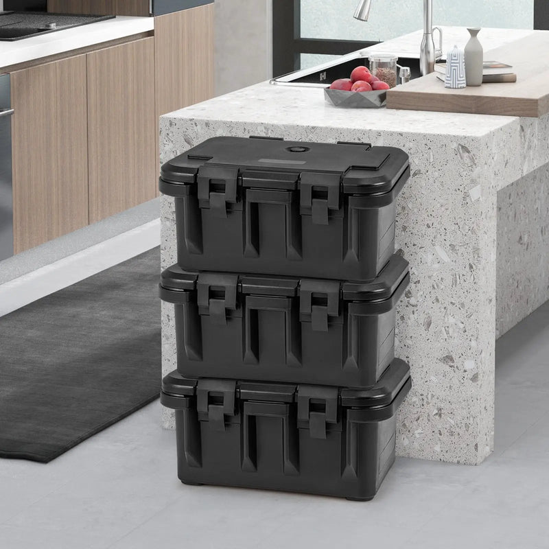 31 QT Insulated Food Pan Container with 3 Transparent One-Third Pans with Lids-Black by DirectDeals