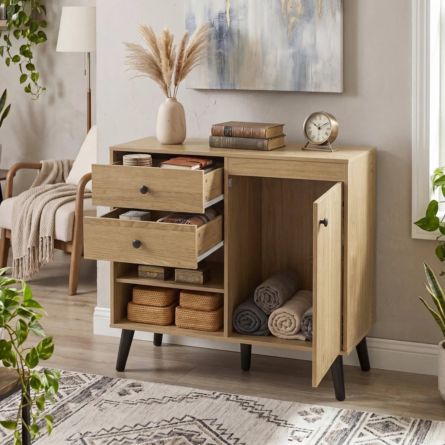 31" Sideboard Cabinet with 2 Drawers and Open Shelves by DirectDeals