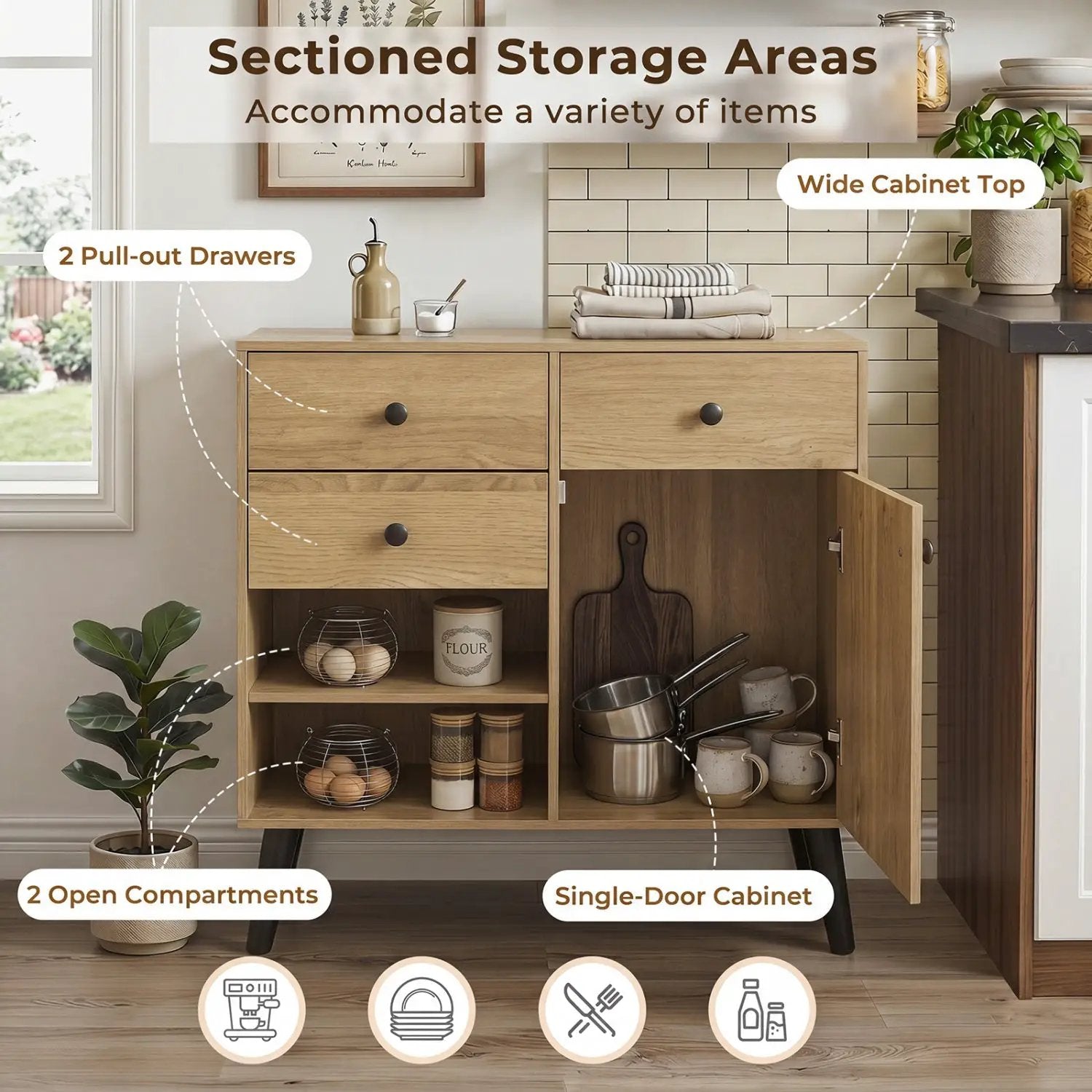 31" Sideboard Cabinet with 2 Drawers and Open Shelves by DirectDeals