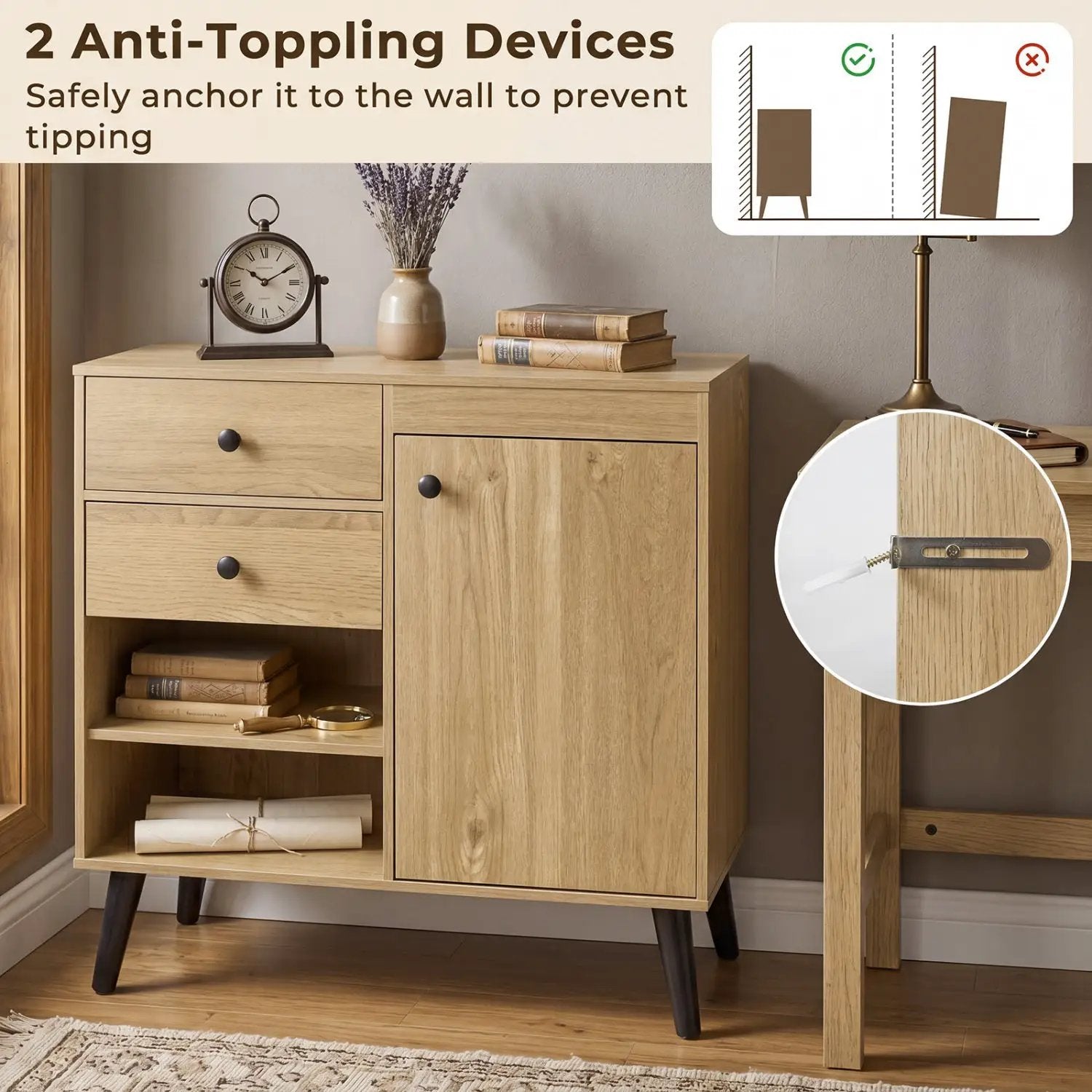 31" Sideboard Cabinet with 2 Drawers and Open Shelves by DirectDeals