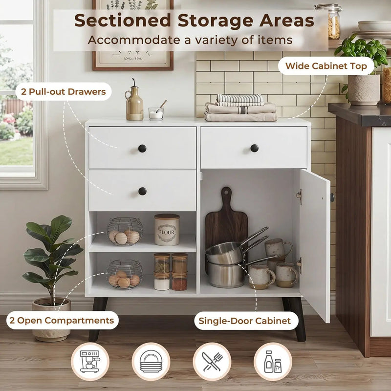31" Sideboard Cabinet with 2 Drawers and Open Shelves by DirectDeals