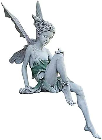Angel Figurine Outdoor Garden Fairy Statue, 9 ''Garden Sculpture Resin Angel Craft Home Table Ornaments for Lawn Yard Art Porch Patio Decorations Christmas Housewarming Garden Gift (White) by GreenHaven Gardens