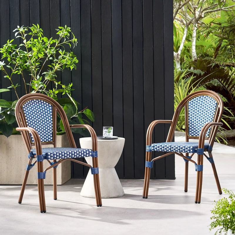 Bistro Chair With 2 Toned Checkered Pattern (Set of 2) - White / Navy by HouseOfZazla