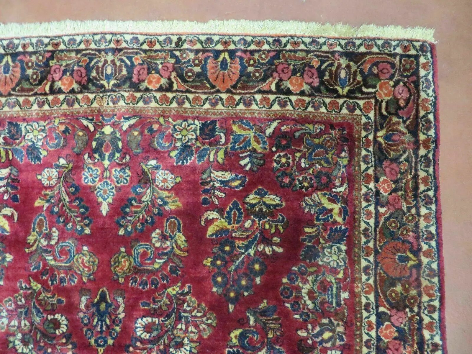 Persian Sarouk Rug 4x6, Red, Floral, Antique by Jewel Rugs