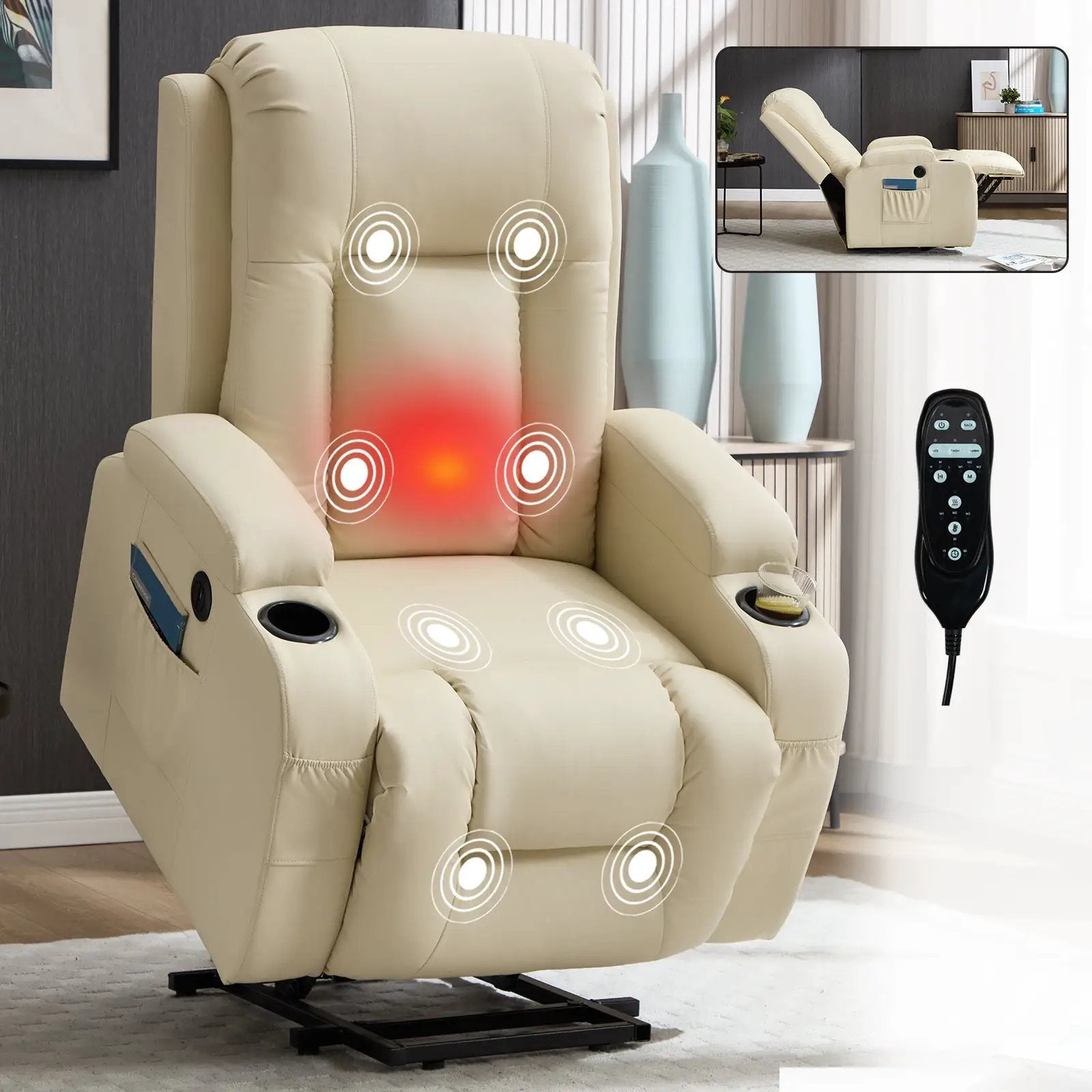 Beige PU Infinite Position Power Lift Recliner Chair by HouseOfZazla