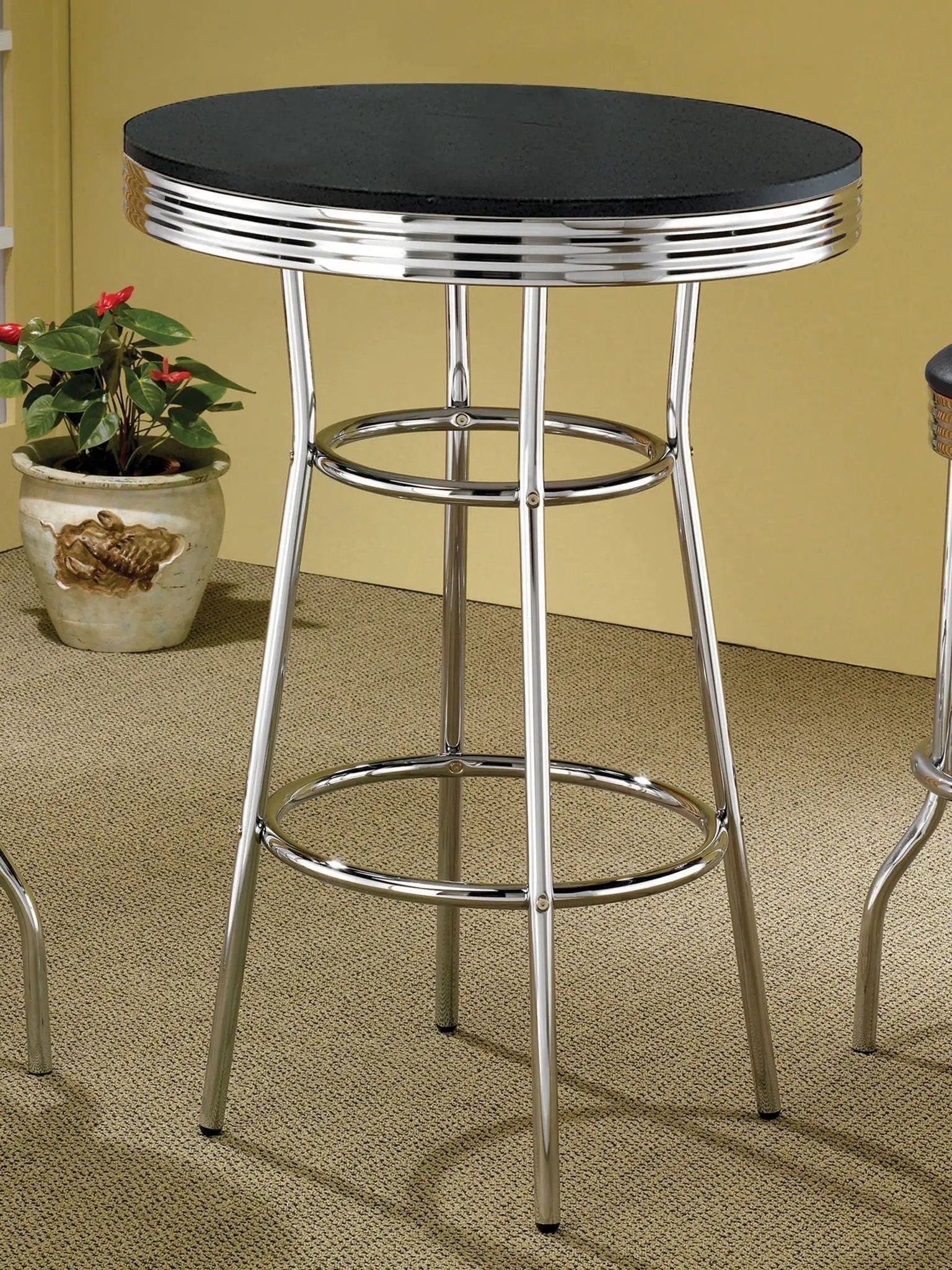 Retro Round 30-inch 1950's Bistro Pub Height Bar Table Black by Unique Piece Furniture