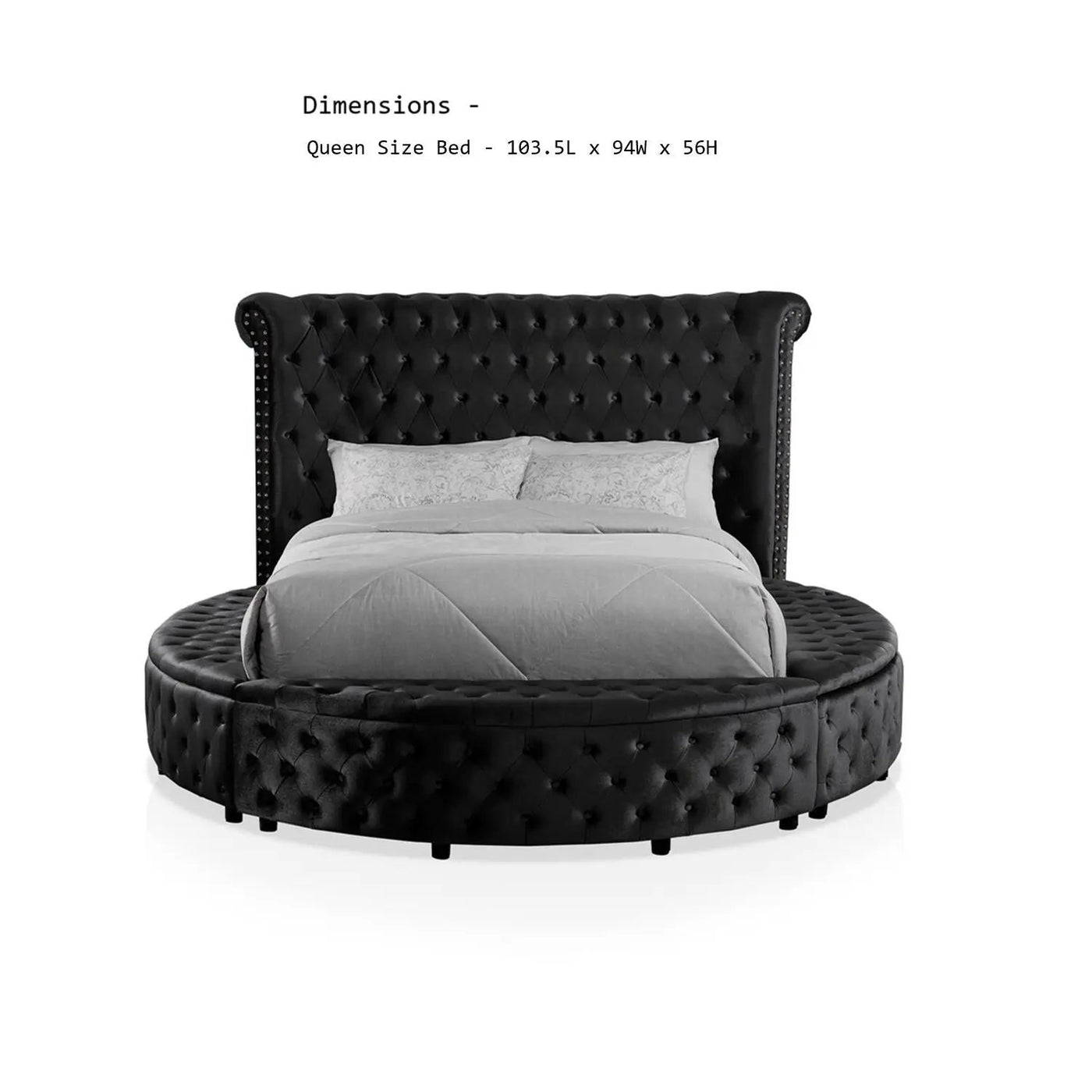 Glam Button Tufted Wingback Round Bed With Storage And USB Ports by HouseOfZazla