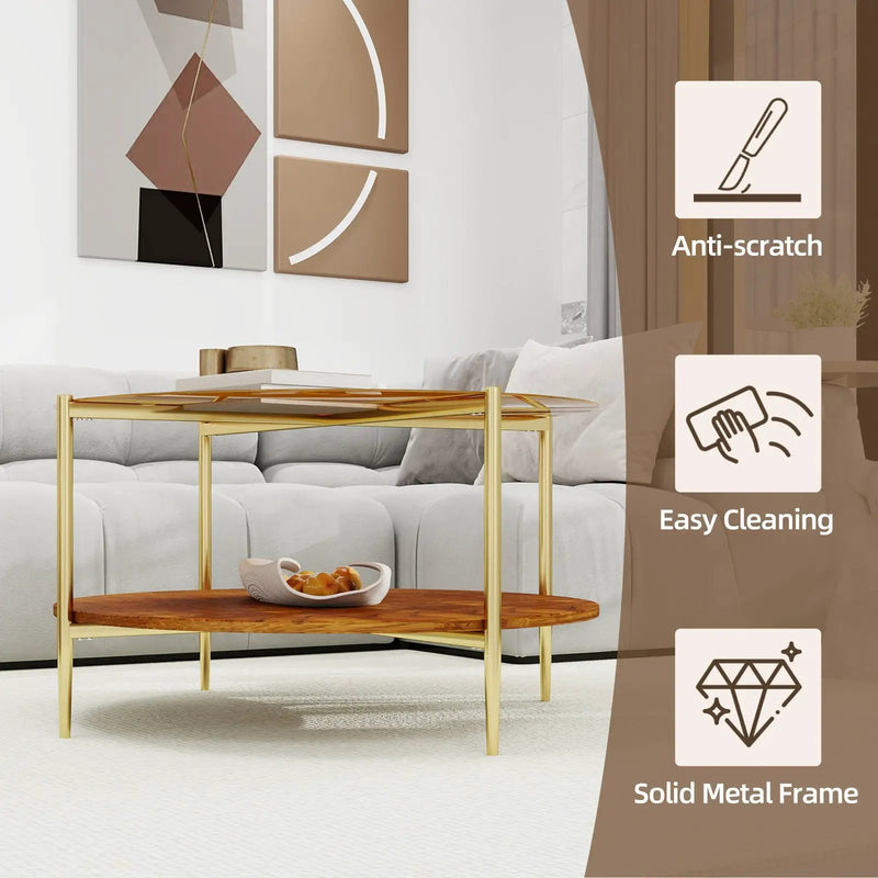 Luxurious Round Coffee Table with Gold-Tinted Tempered Glass Top by HouseOfZazla