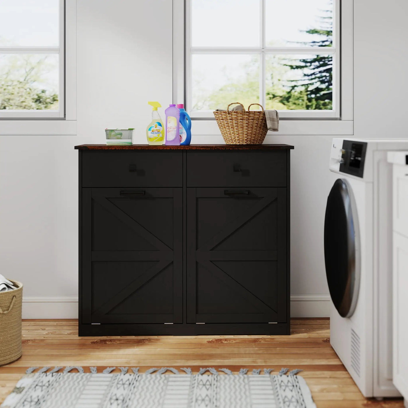 Double Tilt Out Trash Cabinet With Hideaway Drawer And Barn Door Style by HouseOfZazla