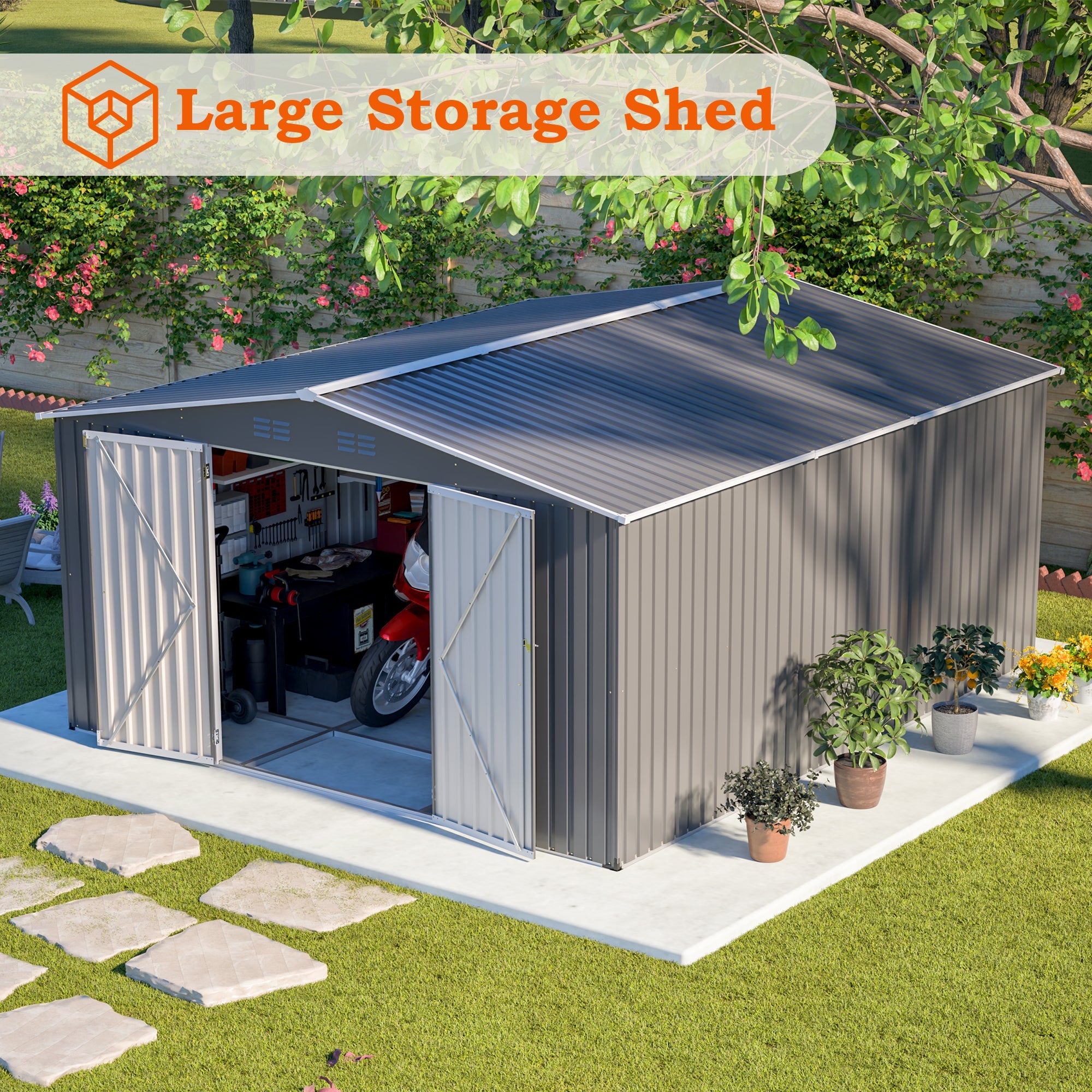12×14 ft Outdoor Metal Storage Shed by HouseOfZazla