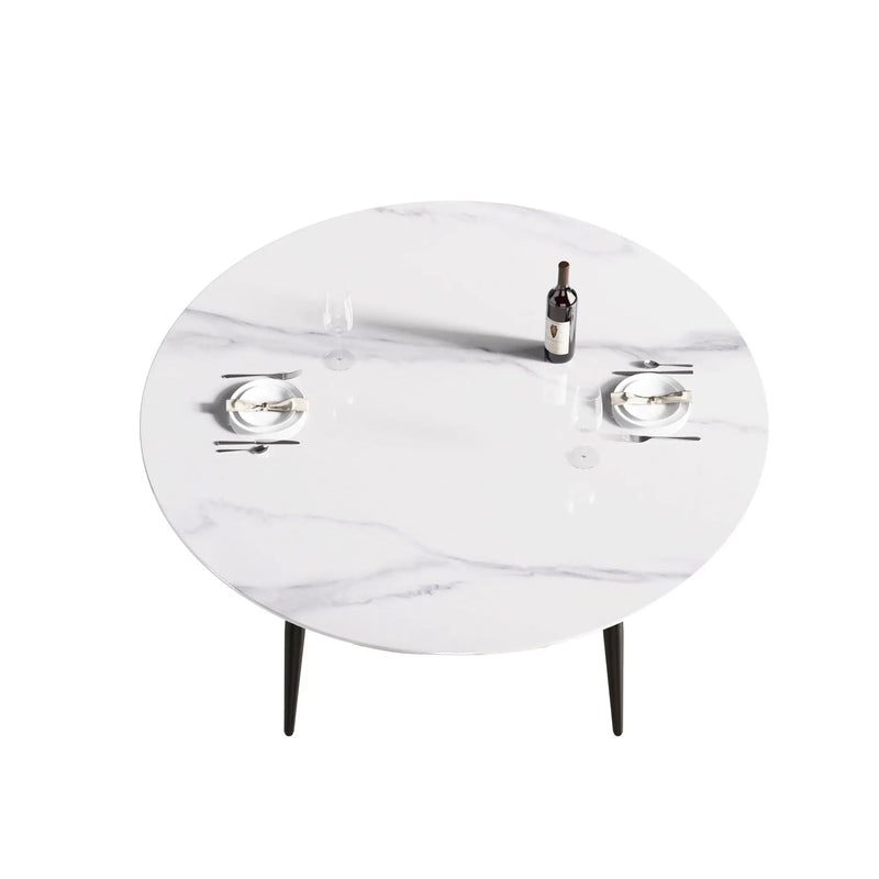 Modern Man-Made Stone Round Metal Dining Table-Position For 6 People by HouseOfZazla