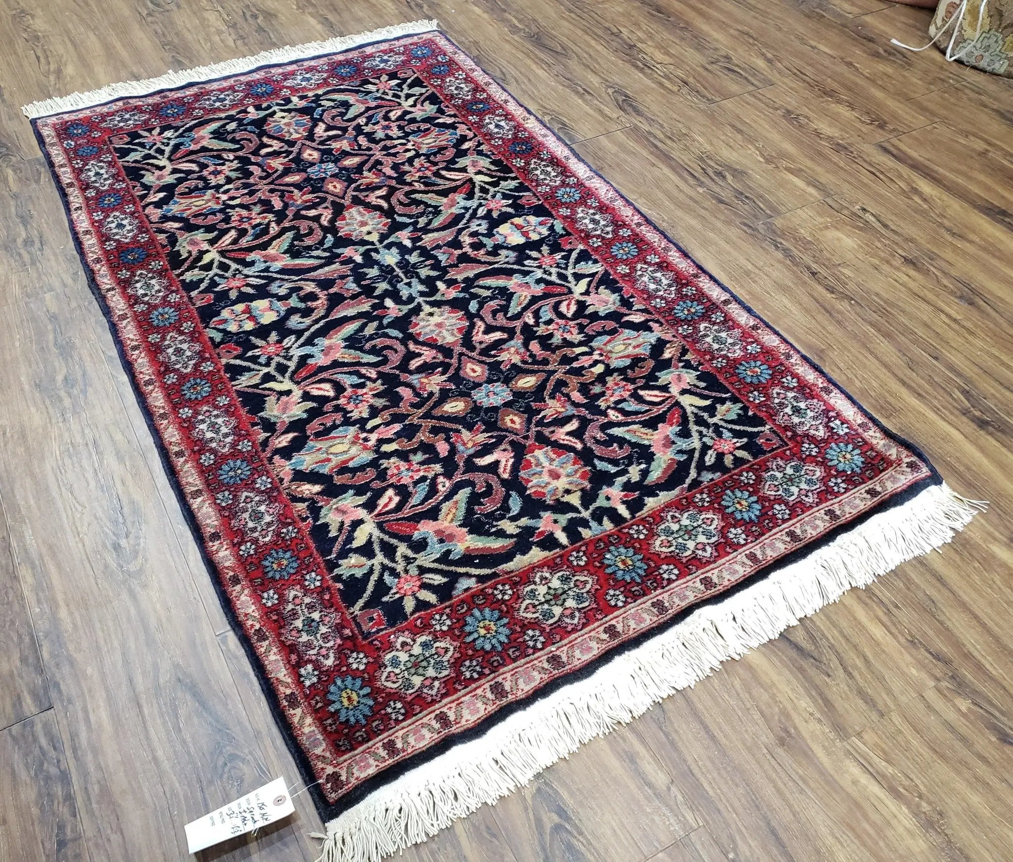 Antique Persian Sarouk Rug 3x5, Navy Blue, Allover Pattern, Hand Knotted by Jewel Rugs