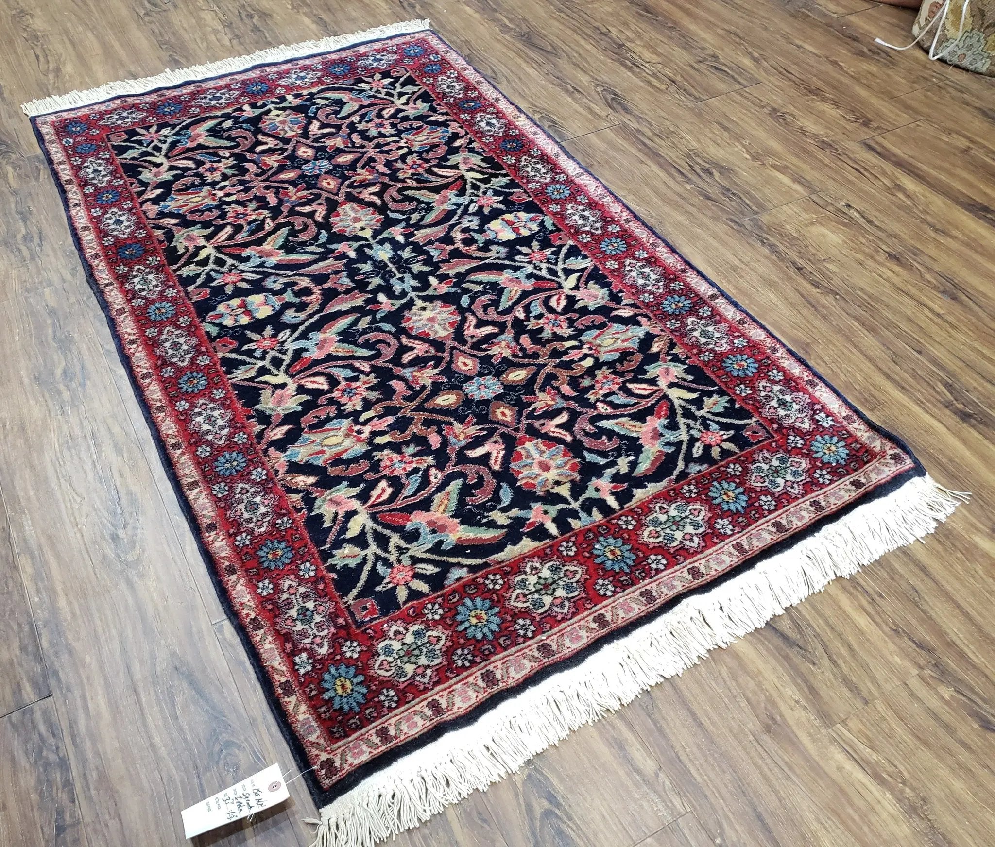 Antique Persian Sarouk Rug 3x5, Navy Blue, Allover Pattern, Hand Knotted by Jewel Rugs