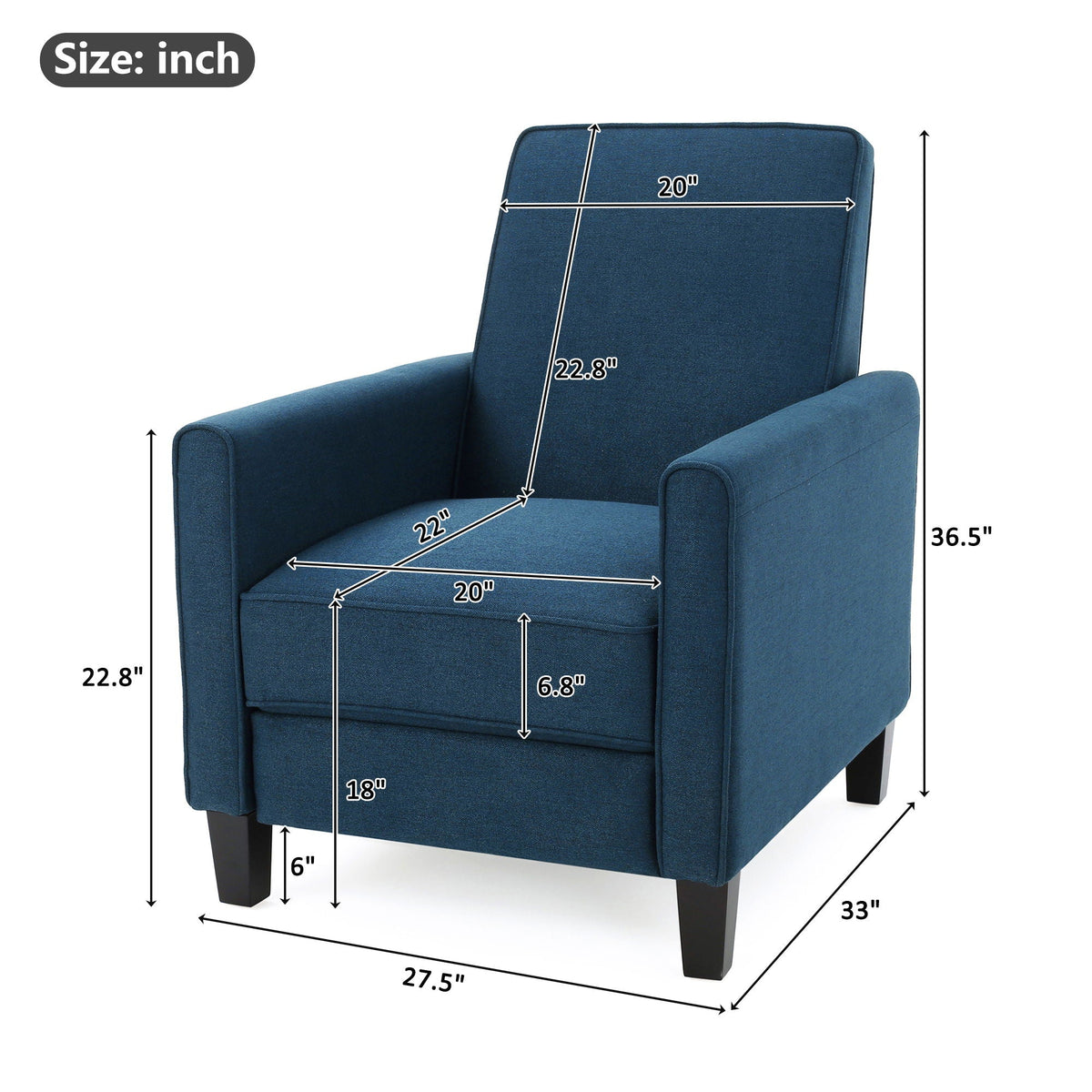 Upholstered Push Back Recliner Chair with Adjustable Recline - Multiple Colors, photo 26 of 40