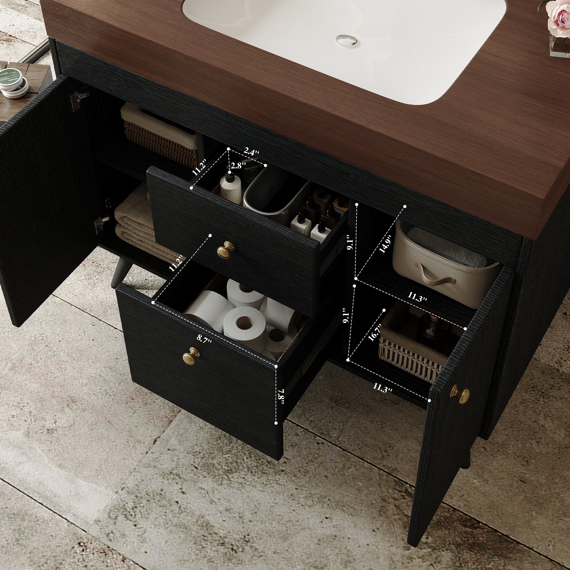 36" Modern Freestanding Bathroom Vanity with Sintered Stone Top, Ceramic Sink & Smart Storage by HouseOfZazla