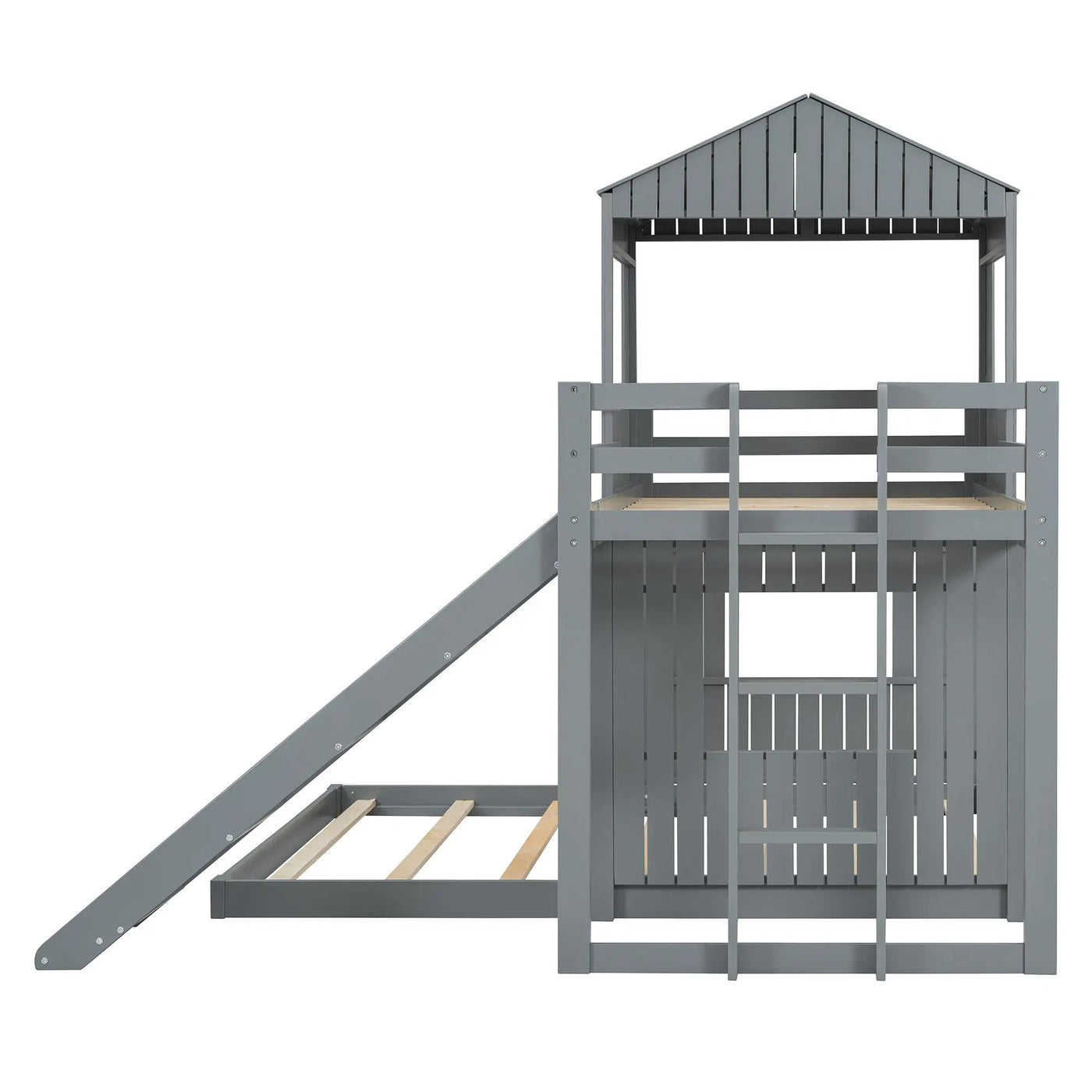Loft Bunk Bed With Playhouse, Farmhouse, Ladder, Slide And Guardrails by HouseOfZazla