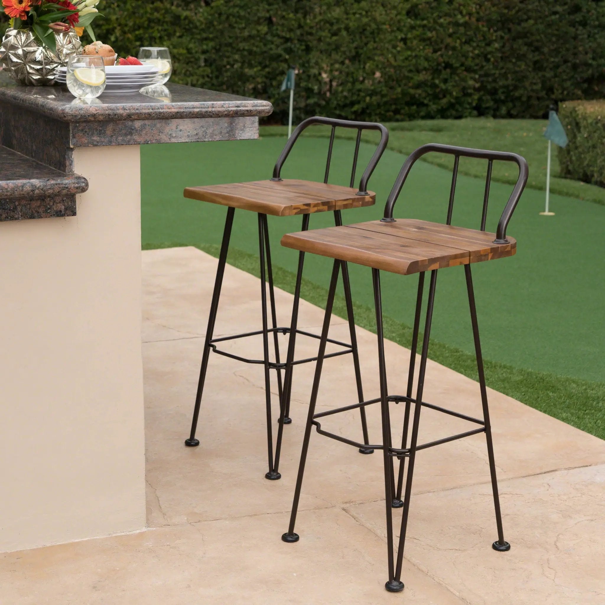 Outdoor Barstool With Angled Metal Legs - Brown by HouseOfZazla