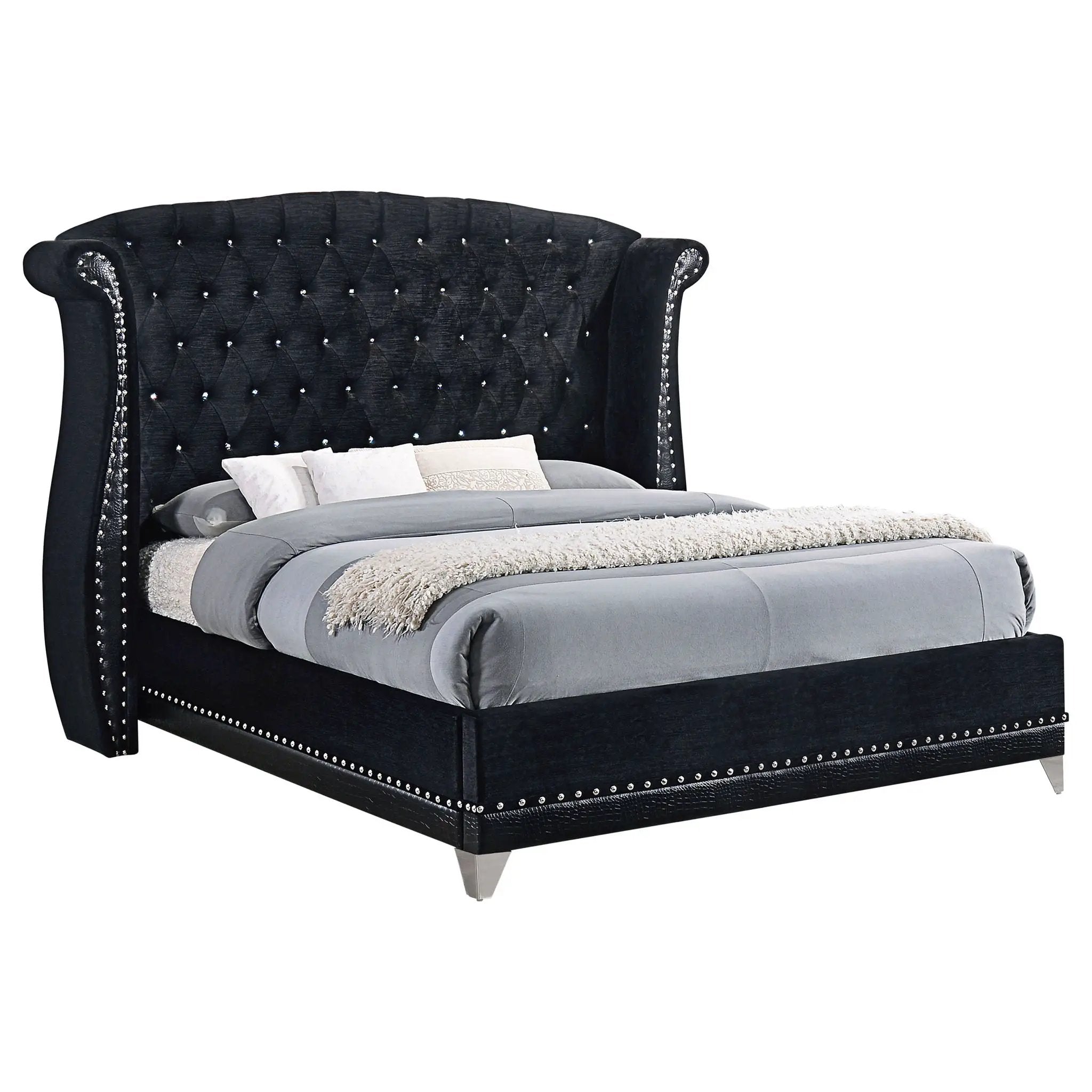 Barzini Upholstered California King Wingback Bed Black by Unique Piece Furniture
