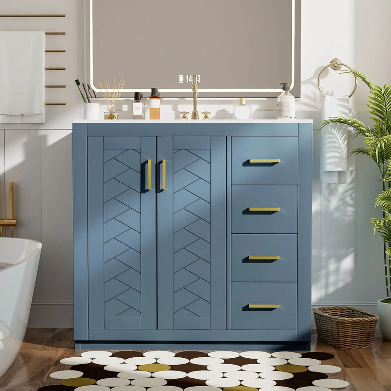 Bathroom Vanity With Sink, Storage Cabinet, Freestanding Set With 3 Drawers & Soft Closing Doors - Indigo by Unique Piece Furniture