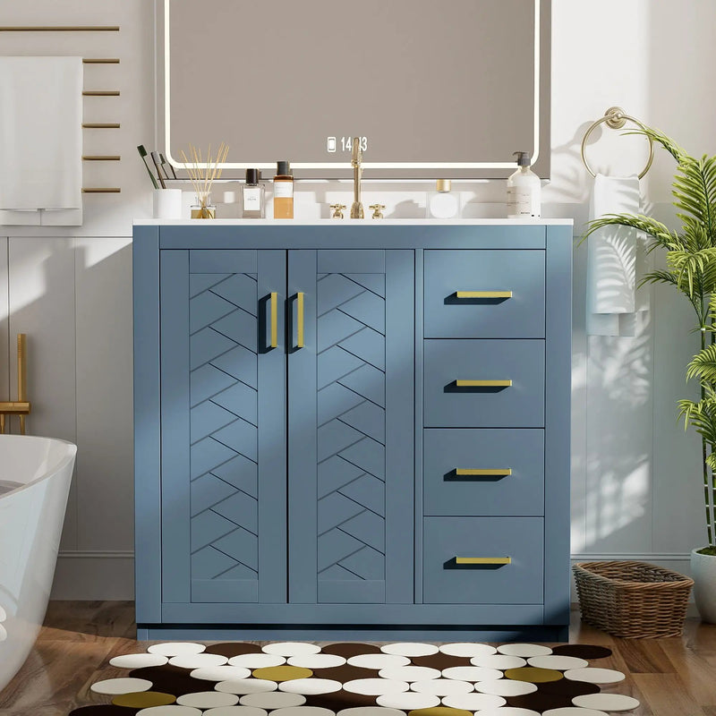 Bathroom Vanity With Sink, Storage Cabinet, Freestanding Set With 3 Drawers & Soft Closing Doors - Indigo by HouseOfZazla