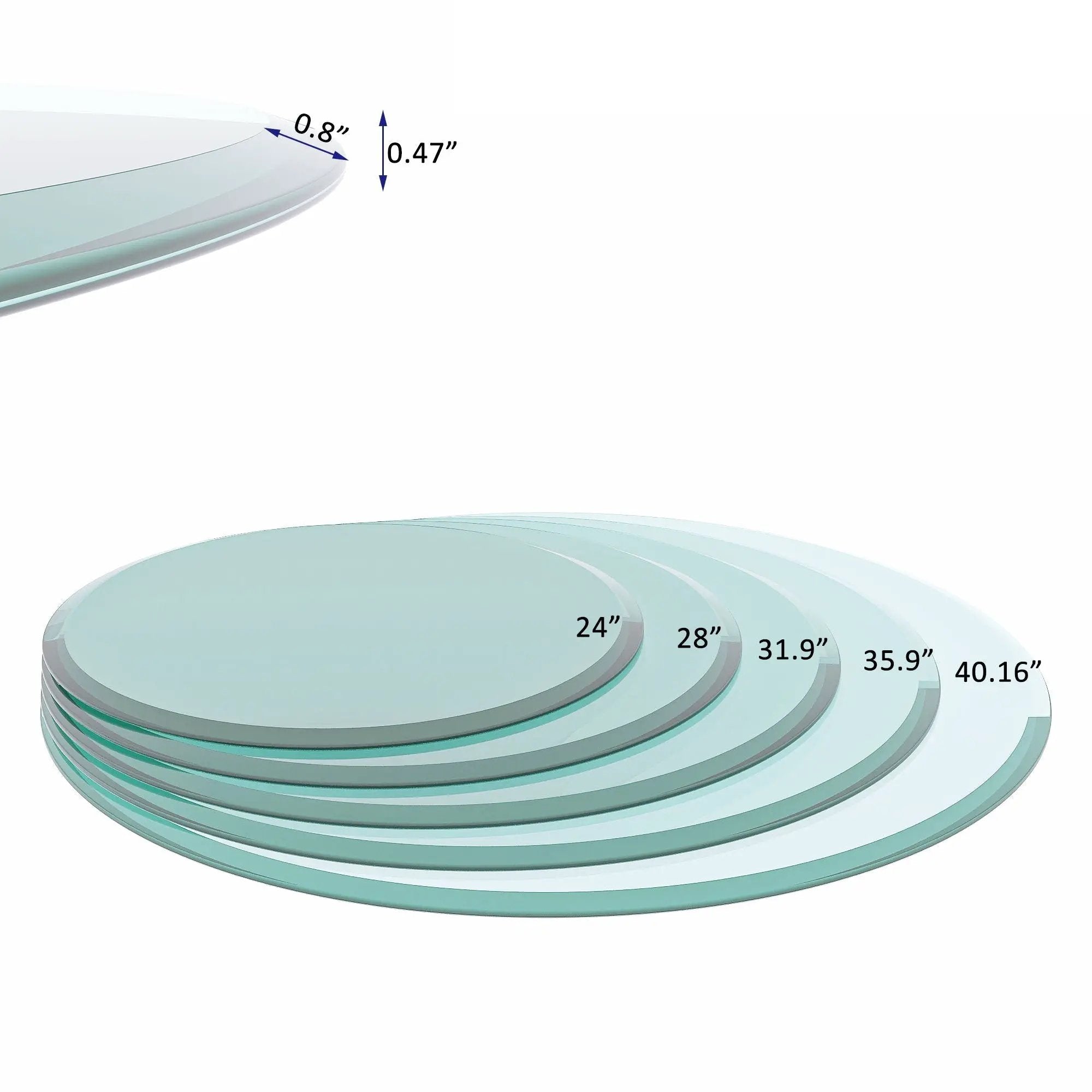 28" Round Tempered Glass Table Top Clear Glass Thick Beveled Polished Edge by HouseOfZazla