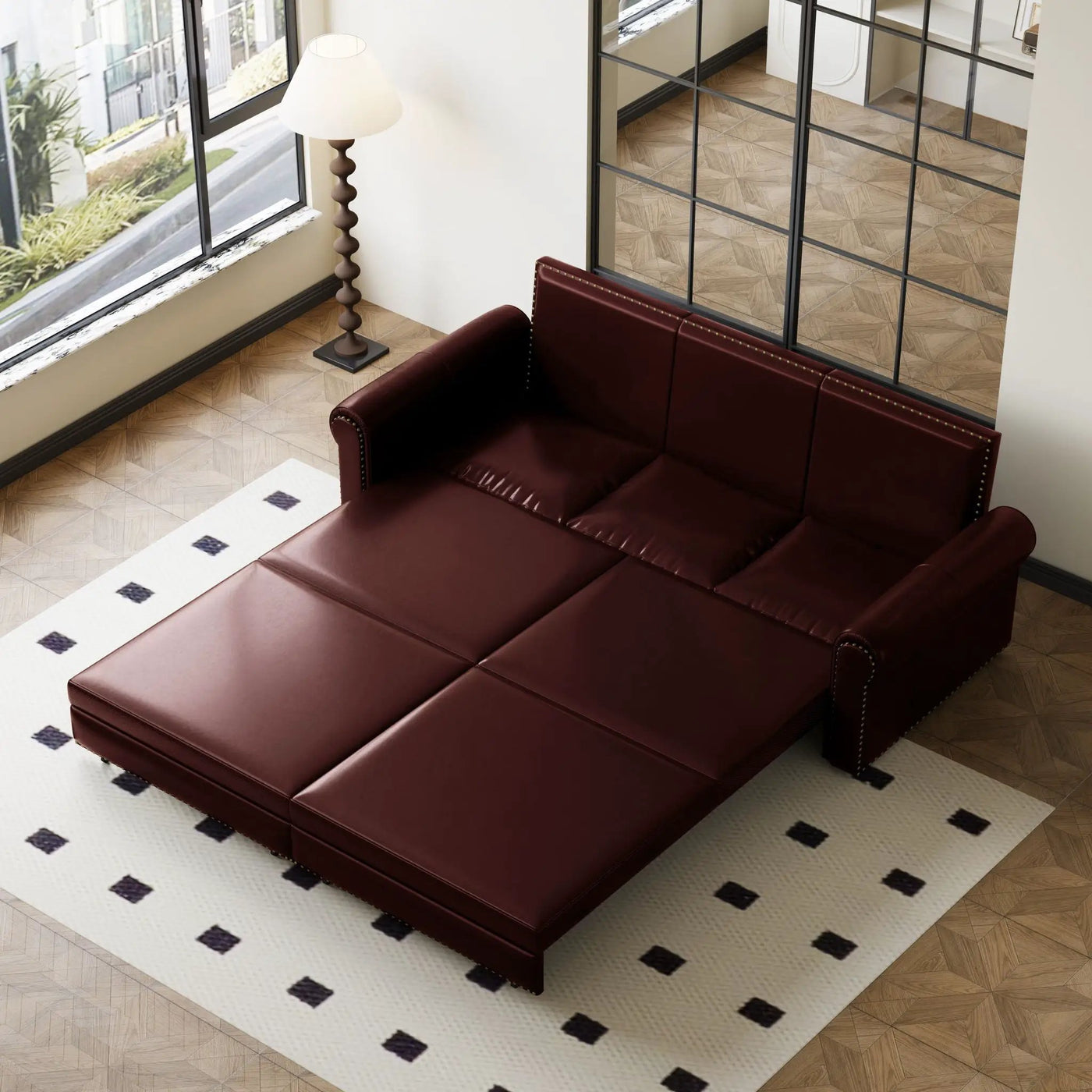 3 In 1 Convertible Sleeper Sofa With Nailhead Trim & Rolled Arm by HouseOfZazla