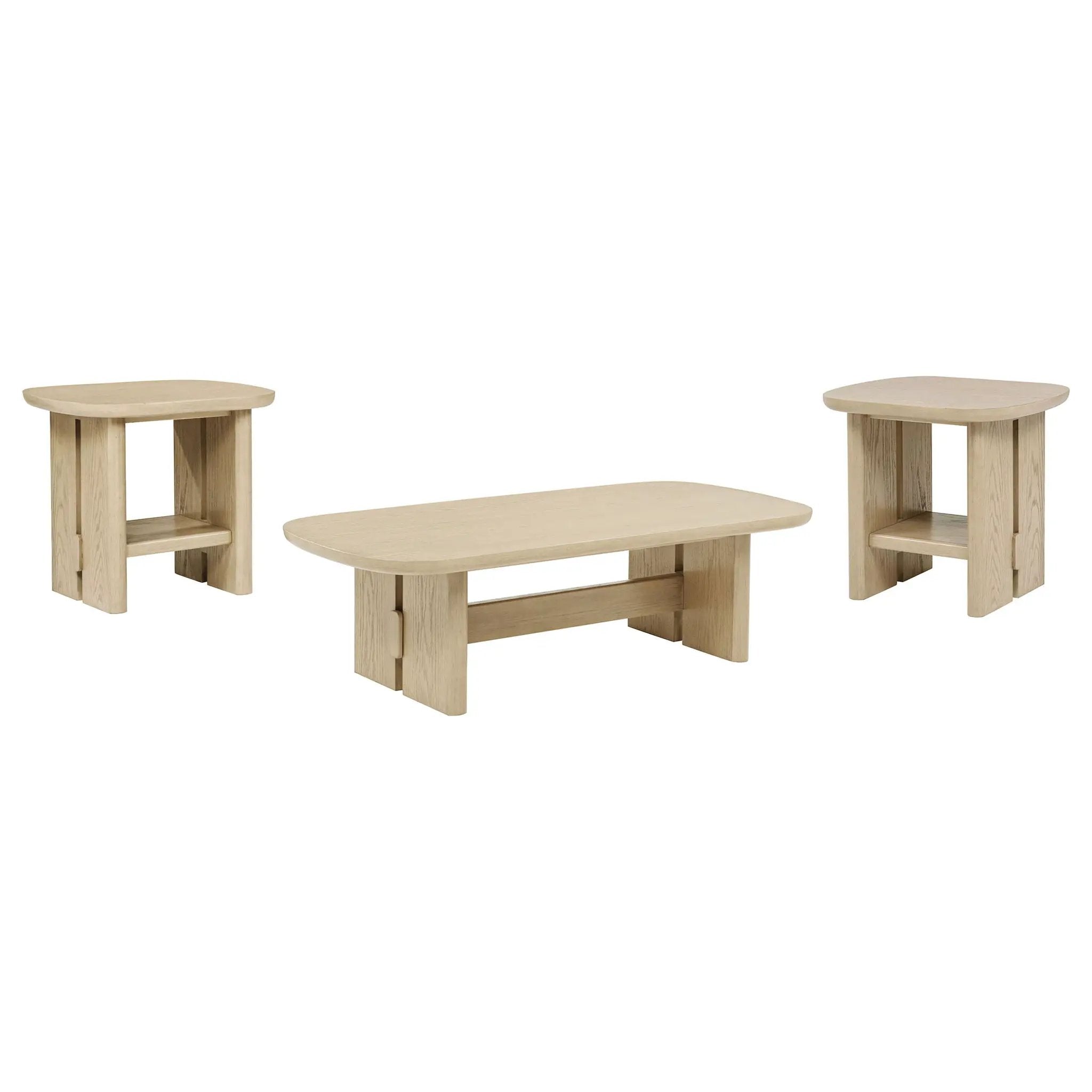 Kailani 3-piece Coastal Coffee and End Table Set Beige Oak by Unique Piece Furniture