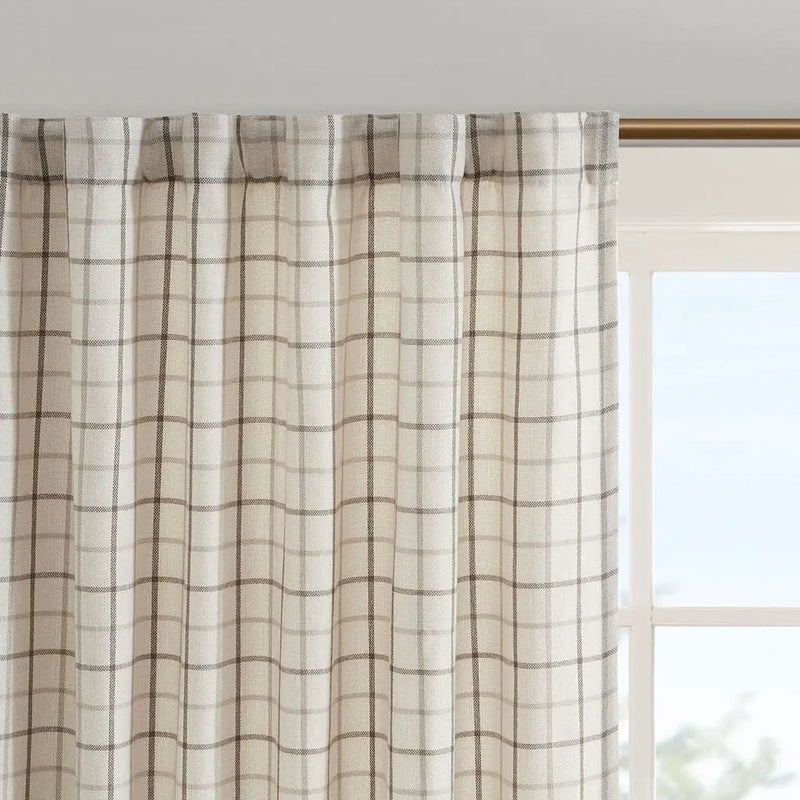 Plaid Rod Pocket and Back Tab Curtain Panel with Fleece Lining Natural 50x95 by HouseOfZazla