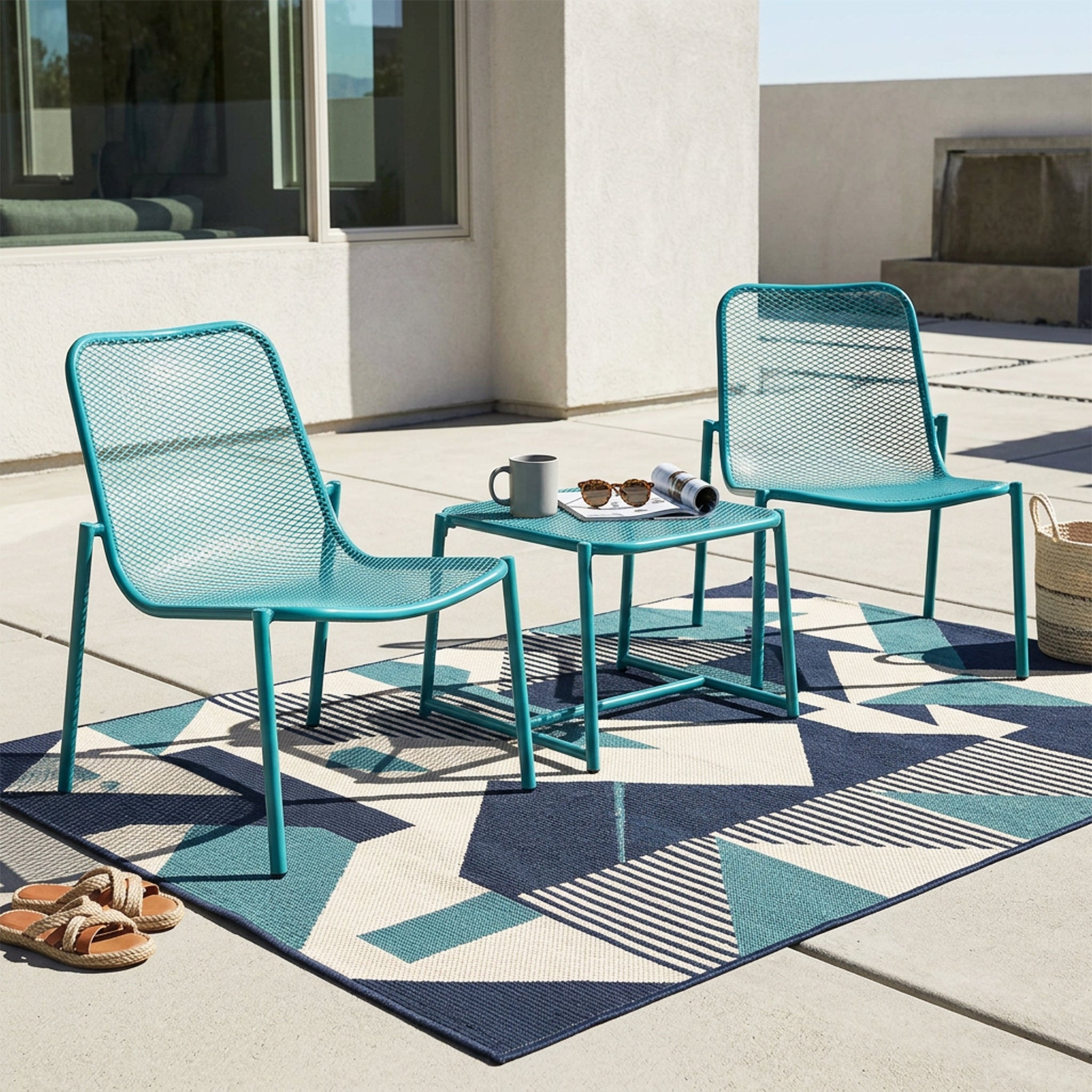 Kincaid Outdoor 3-Piece Conversation Set with Iron Frame - Teal by HouseOfZazla