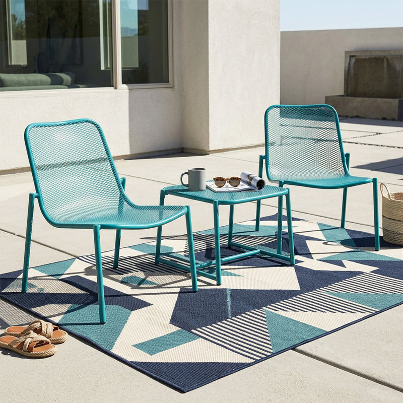 Kincaid Outdoor 3-Piece Conversation Set with Iron Frame - Teal by HouseOfZazla