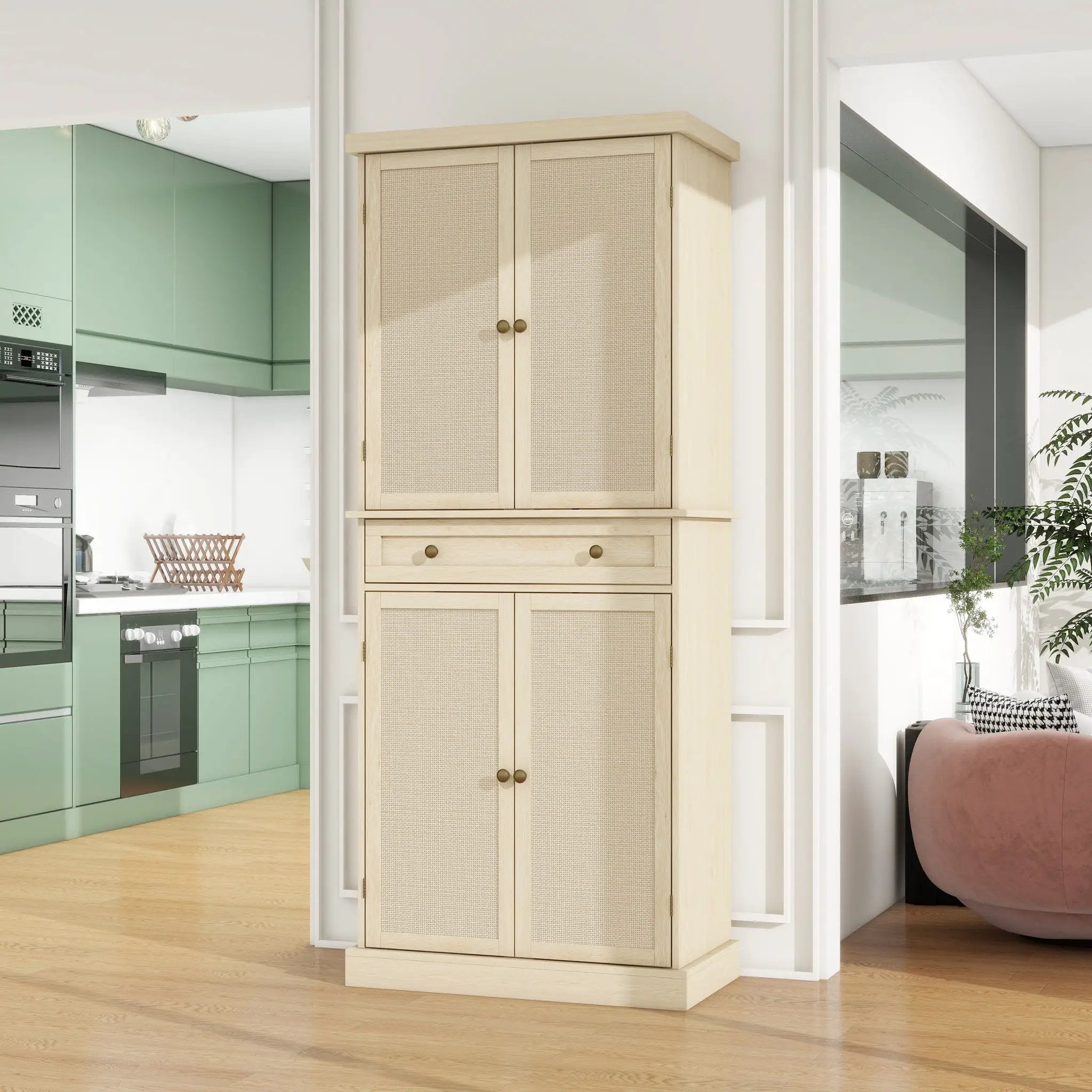 4 Door Storage Cabinet With 1 Drawer And 4 Adjustable Inner Shelves - Natural by Unique Piece Furniture