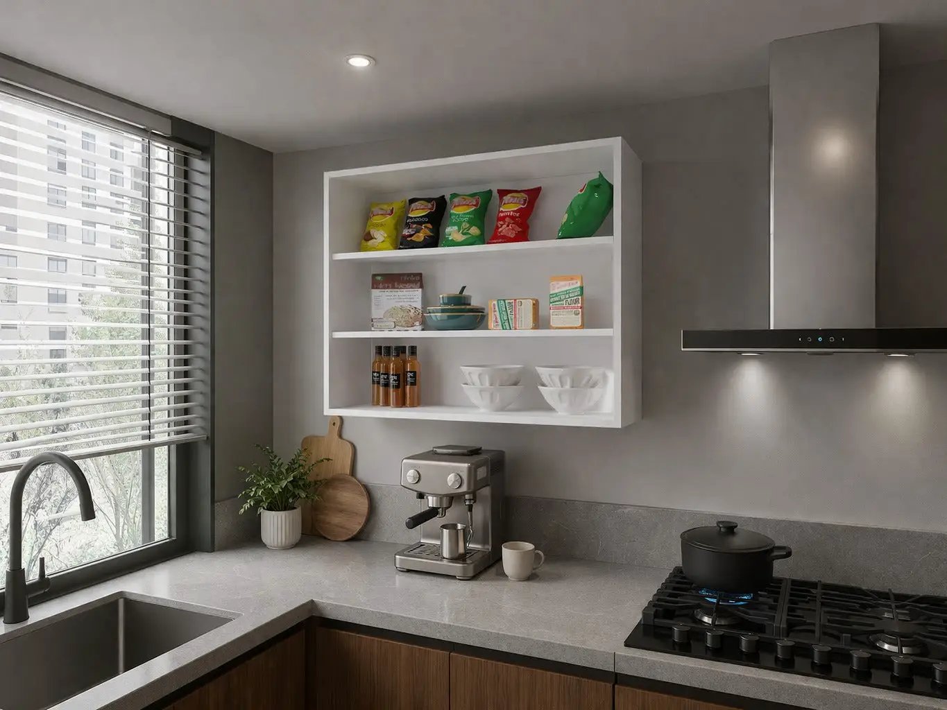 Chinle Wall Cabinet in Melamine with Open Storage by HouseOfZazla