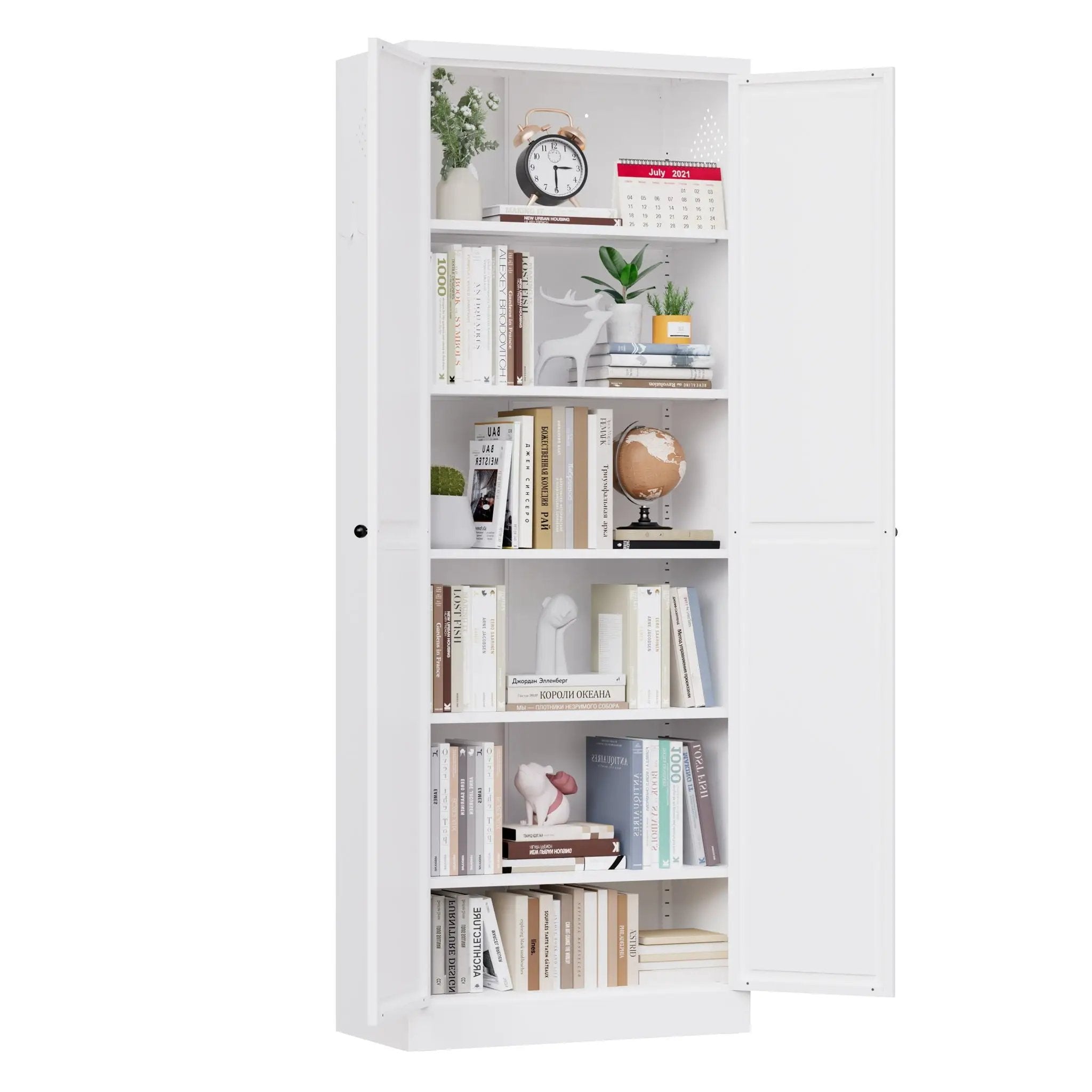 Kitchen Pantry Cabinet With Doors, Heavy-Duty Freestanding Storage Organizer With 5 Adjustable Shelves, Tool Free Assembly - White by Unique Piece Furniture