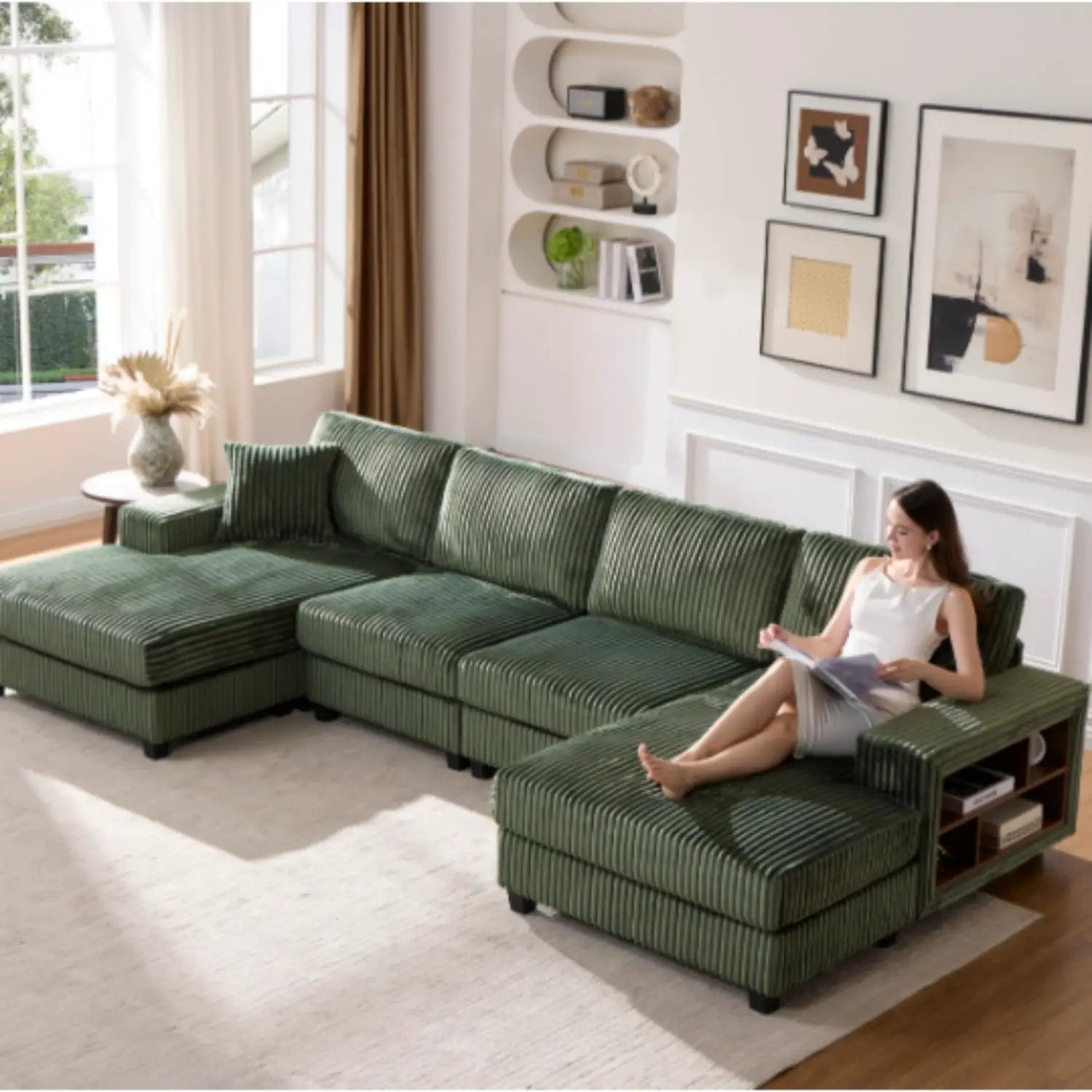 U-Shaped Convertible Sofa, 4 Seater Large Living Room Lounge by Unique Piece Furniture