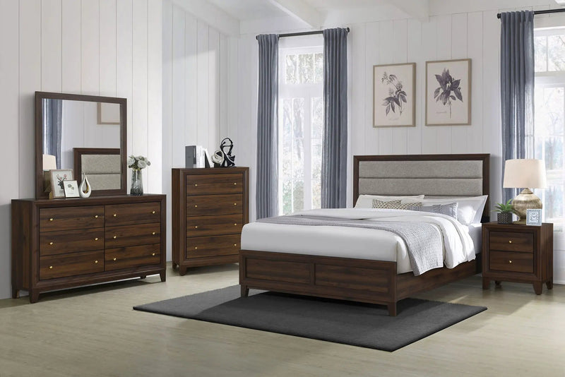 Welsley 50-inch Upholstered Eastern King Bed Walnut by Unique Piece Furniture