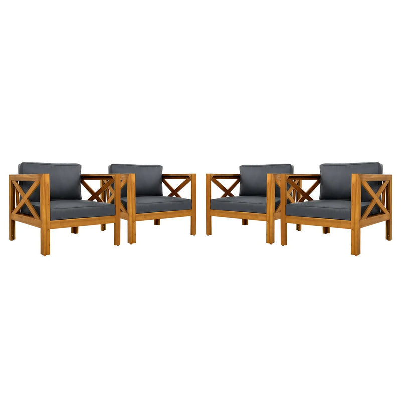 Patio Conversation Set with Foldable Acacia Wood Table and Cushioned Armchairs by HouseOfZazla