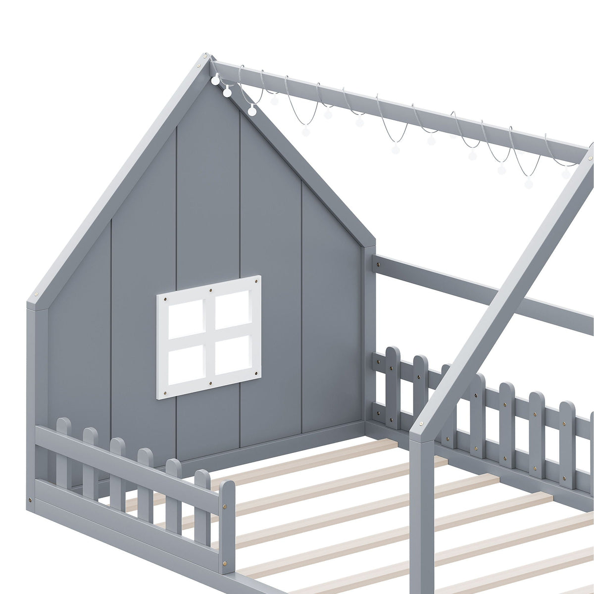 Full Size House Bed with Window and Fence - Solid Pine, photo 16 of 32