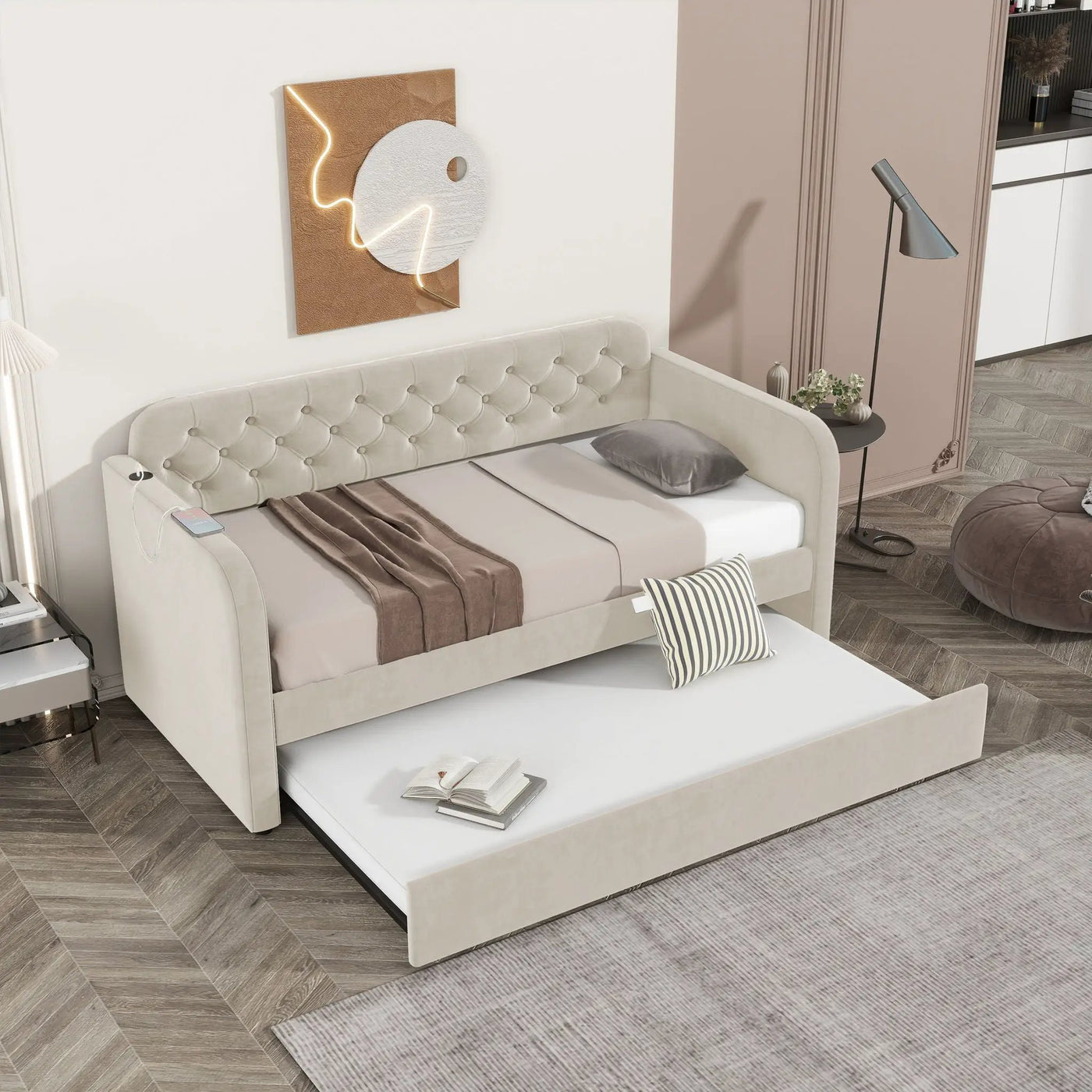 Upholstered Daybed With Trundle And USB Charging Design by HouseOfZazla