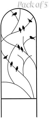 Panacea Perching Birds Metal Trellises, Black, 72" H, Pack of 5 – Powder Coated Garden Trellis with Bird Accents – Arch Top Plant Supports for Climbing Plants, Outdoor Decorative Lattice by GreenHaven Gardens